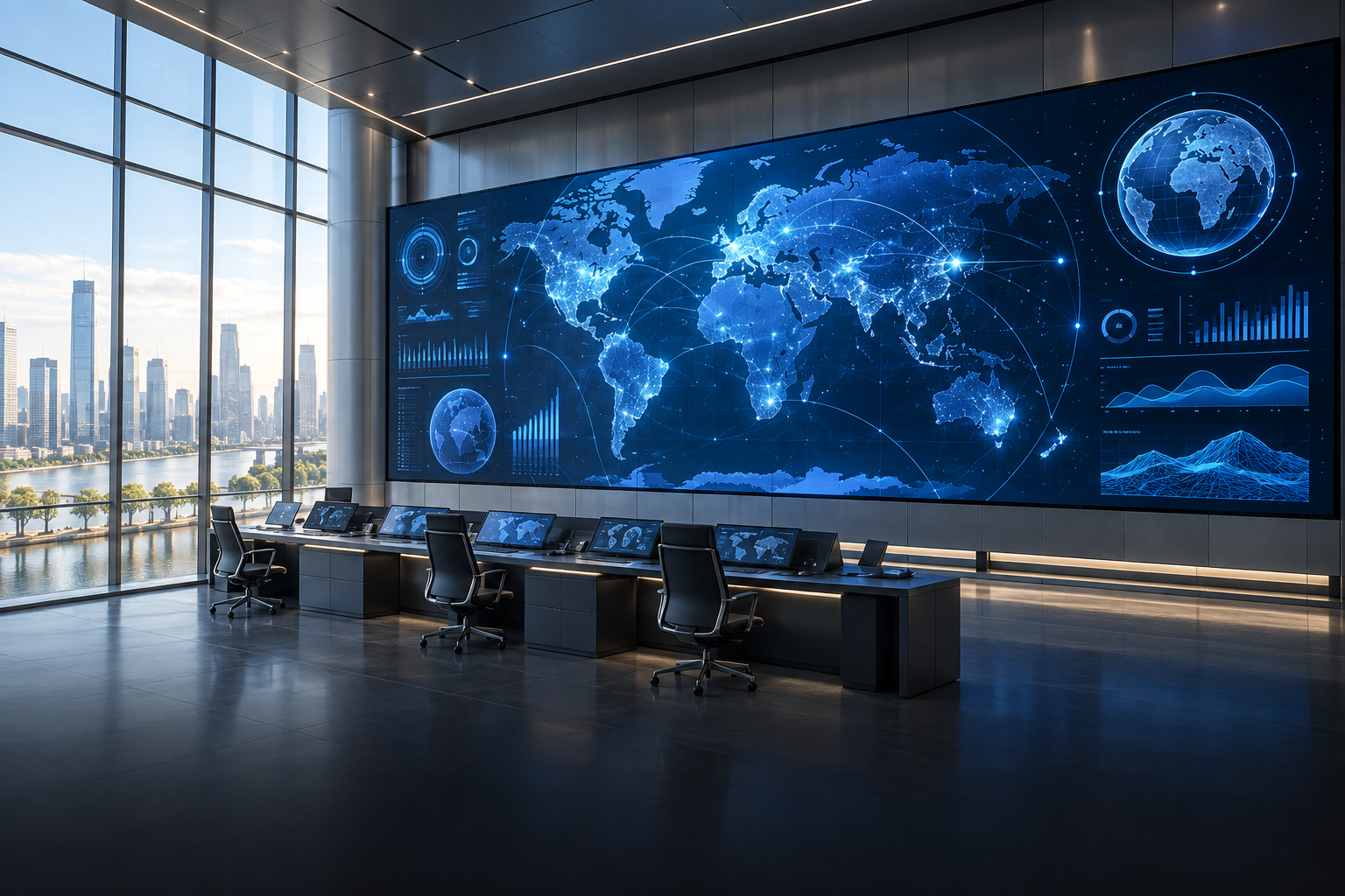 Fine-pitch LED video wall in a modern control room