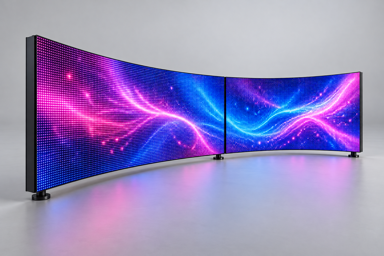 Curved LED display showing front surfaces only